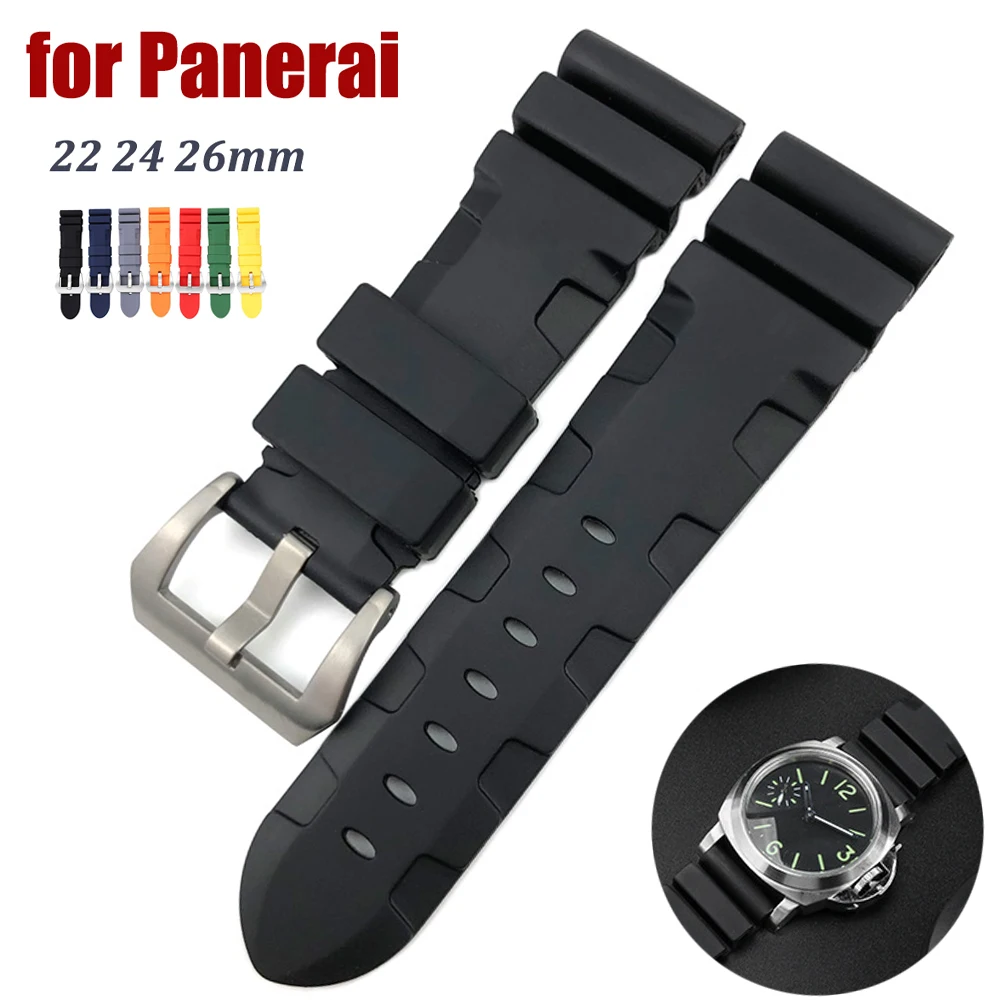 22 24 26mm Silicone Watch Strap for Panerai  24mm SUBMERSIBLE PAM441 Pa111 359 Rubber Watchband Men's Wrist Bracelet Accessories