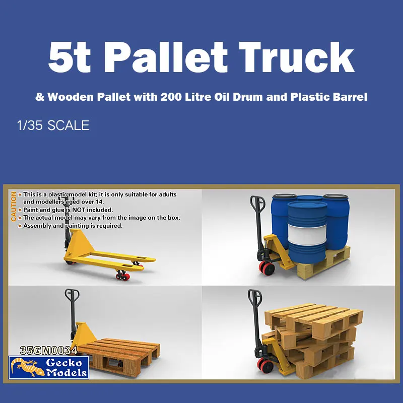 

Gecko model assembly model kit 35GM0034 5t Pallet Truck with wooden pallet oil drum set 1/35