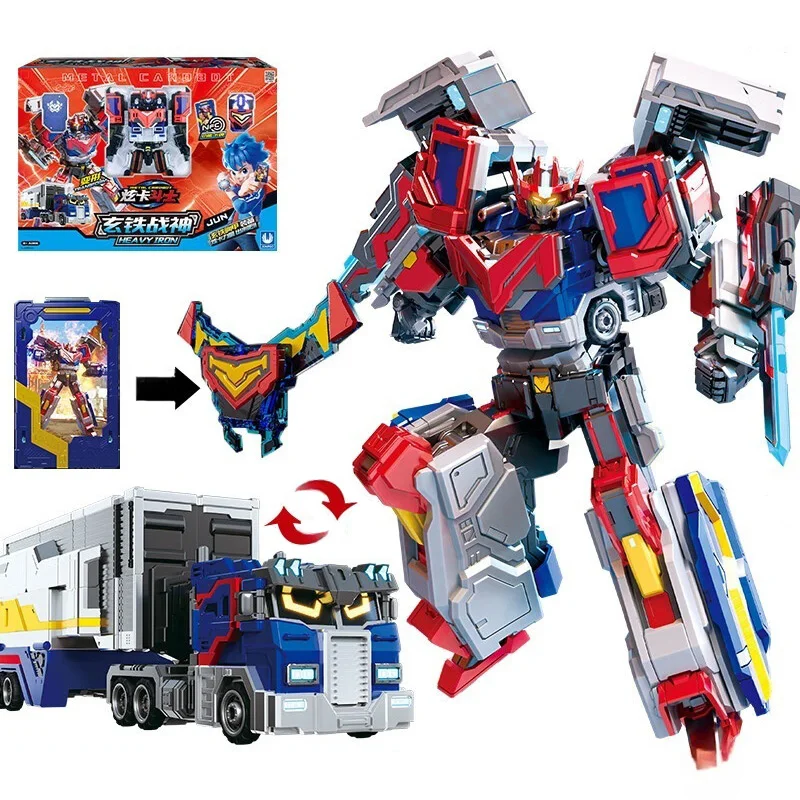 New Metal Cardbot Blue Cop Trinity Transforming Car to Robot Action Figures HEAVY IRON with Card Transformation Robot Model Toys
