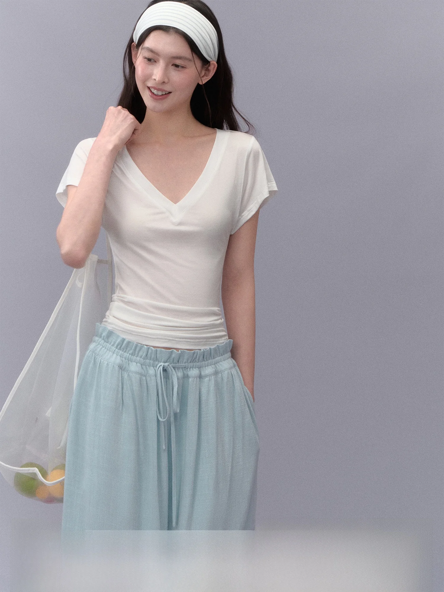 

Футболка с эффектом похудения Ruche V-ne ort Sve, повседневный летний женский топ La Lune Du Ciel, брендовая корейская футболка прямого кроя