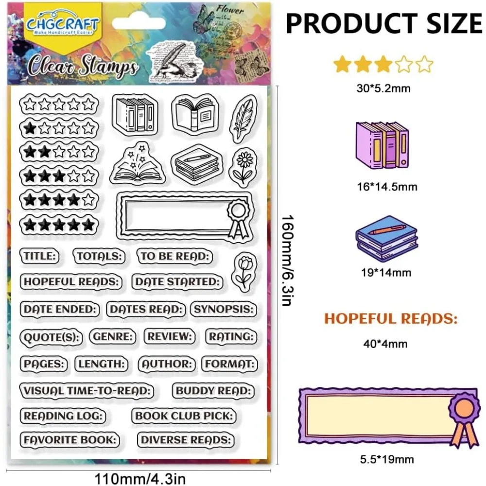 Reading Notes Clear Stamps Books Transparent Stamps Stars Clear Stamp Seals for DIY Scrapbooking Photo Album Decoration