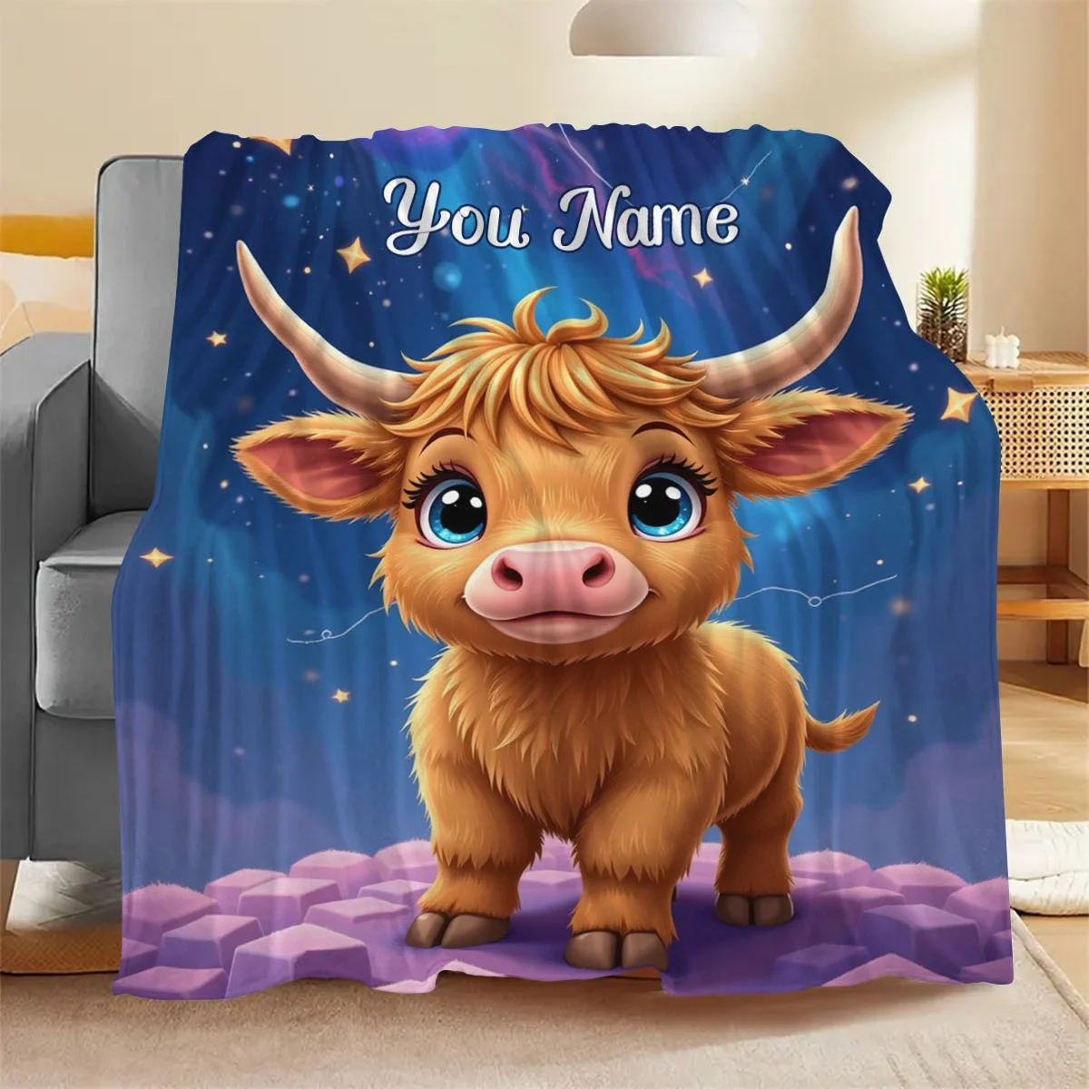 قم بتخصيص بطانيات الأسماء الشخصية، وبقرة كرتونية، وهدية عيد ميلاد للابن والأطفال، مناسبة لجميع المواسم، دافئة وناعمة