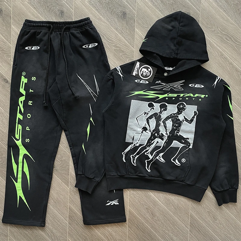 

High Street Sle Casual Sport Long Pants Hoodie Set Youth Cotton 00% Long Sve Autumn Wear for Men And Women