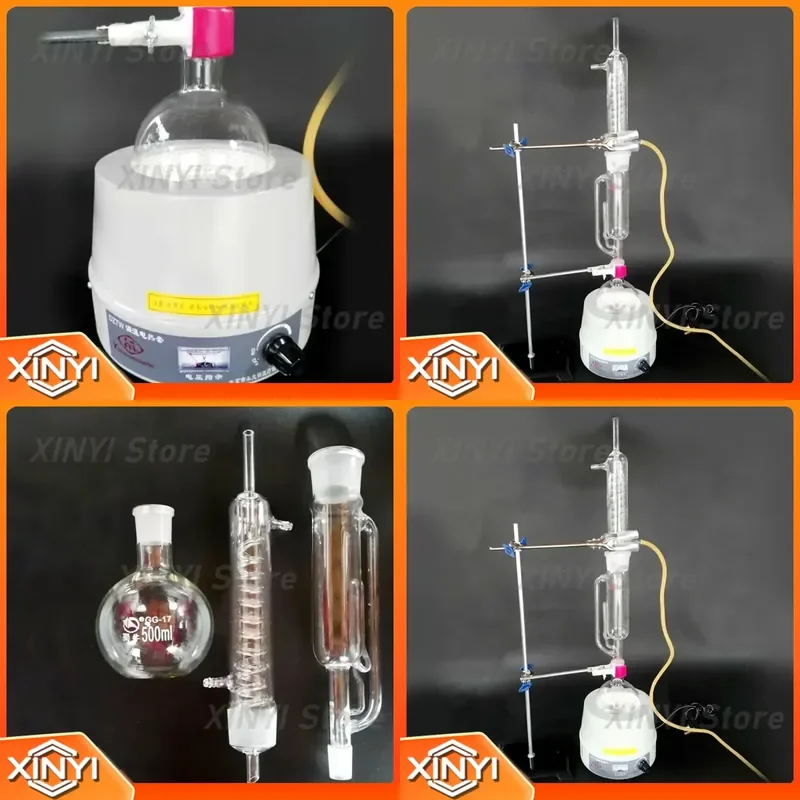 Lab Soxhlet Extractor for Essential Oil Extraction 250ml to 1000ml Steam Distillation Glassware Kit with Thermostat Electric