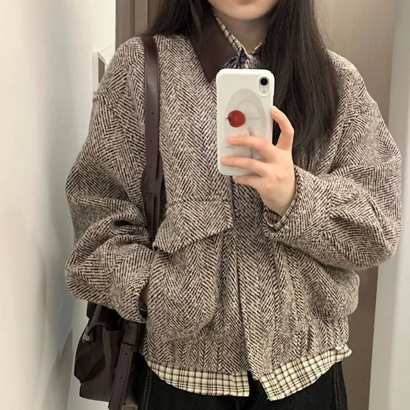 

Spring Autumn Ladies Lapel Baseball Jacket American Women Fashion Long Sleeves Outwear Female Casual Patchwork Loose Tops Coat