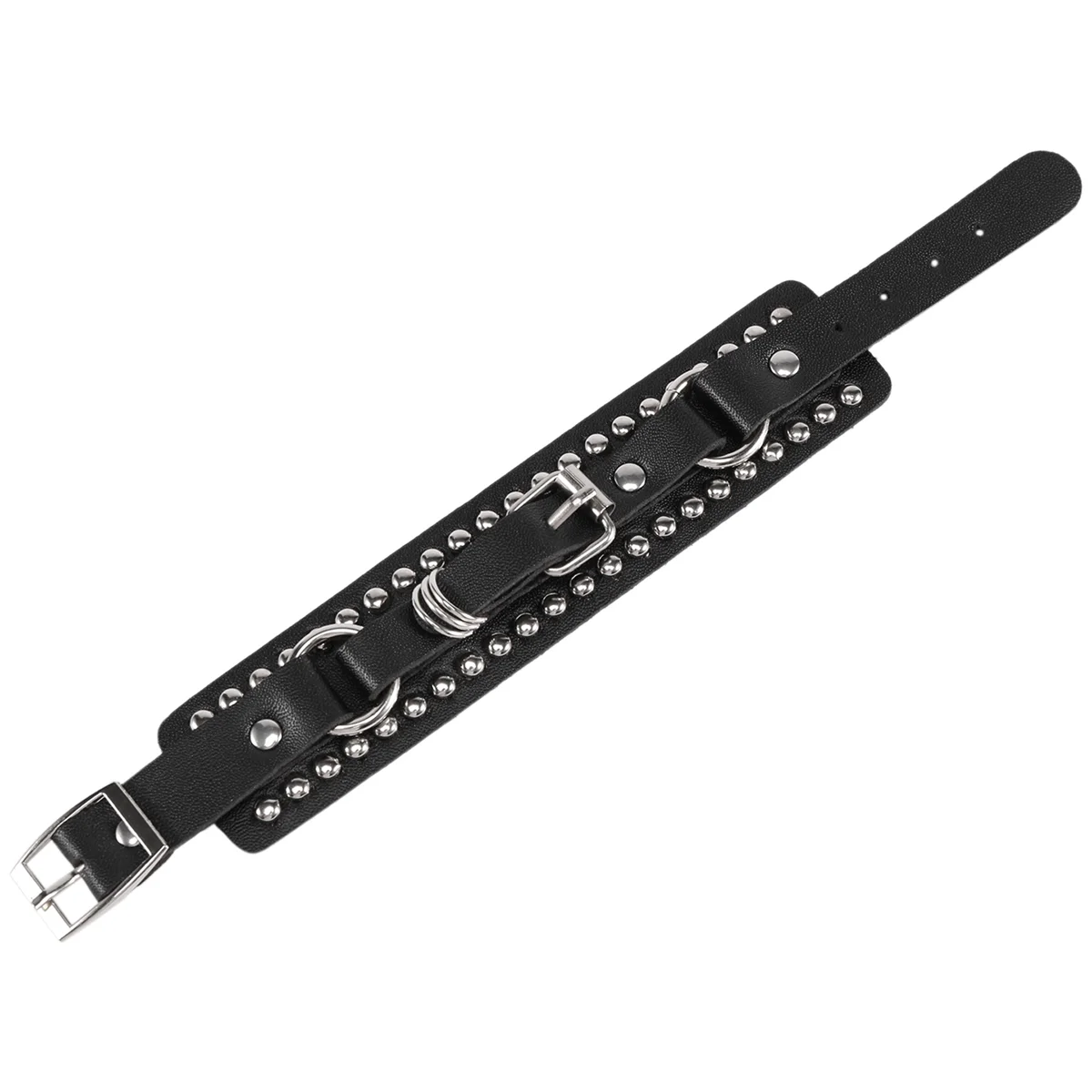 Fashion Punk Rivet Stud Fashion Unisex Leather Belt Bangle Bracelet (Black)