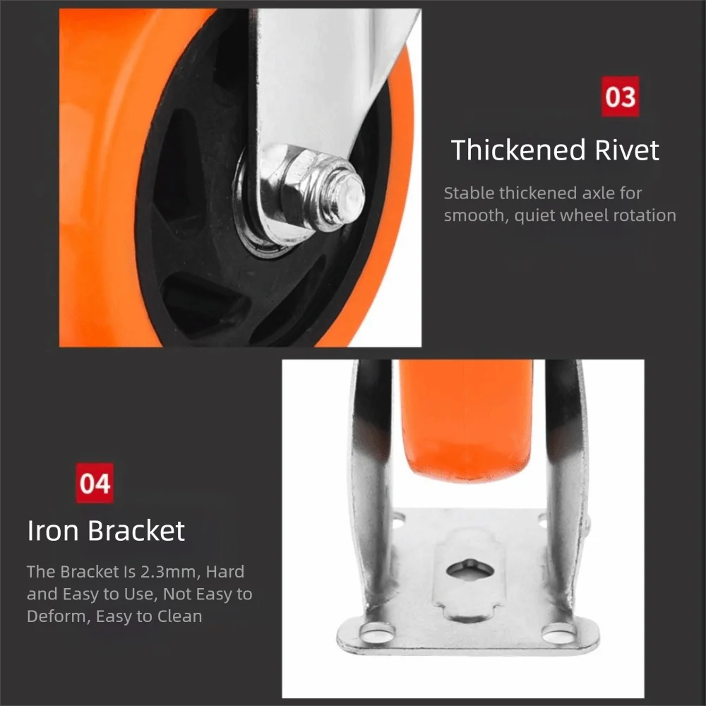 

Колесики поворотные 3/4/5 дюймов, черные с оранжевой поверхностью, из ПВХ, бесшумные, двухосные, для мебели, столов, полок
