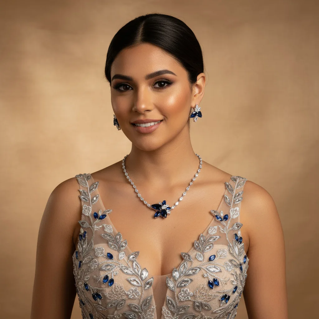 مجموعة أقراط وقلادة على شكل دمعة من الألماس - مجموعة مجوهرات الزفاف الأنيقة - أزياء Jovani النسائية