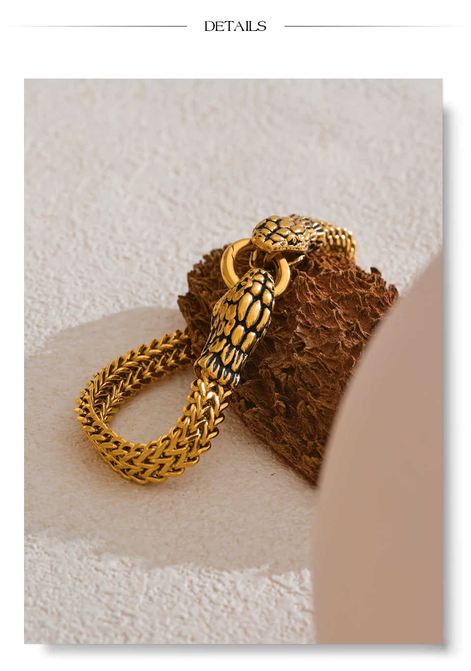 Yhpup 23 cm Herren-Armband, teure 316L-Edelstahlkette mit Schlangenarmband, Armreif, 18 Karat Gold, PVD-beschichtet, hochwertiger Schmuck – Detail 7