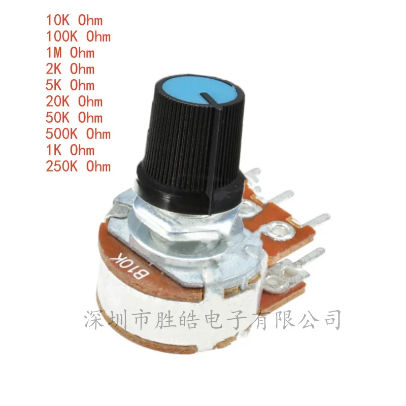 

(5PCS) WH148 6Pin Linear Taper Rotary Potentiometer 1K 5K 10K 50K 100K 500K 1M Ohm 15mm Shaft Variable Resistors With Rotary Cap