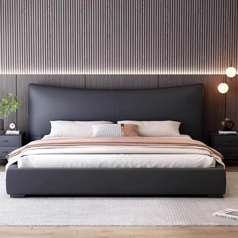 

ay-Italian Modern Minimalist Upholstered Bed with Designer Leather Cushions, Adjustable King-Size Storage High-Box Drawer Set@
