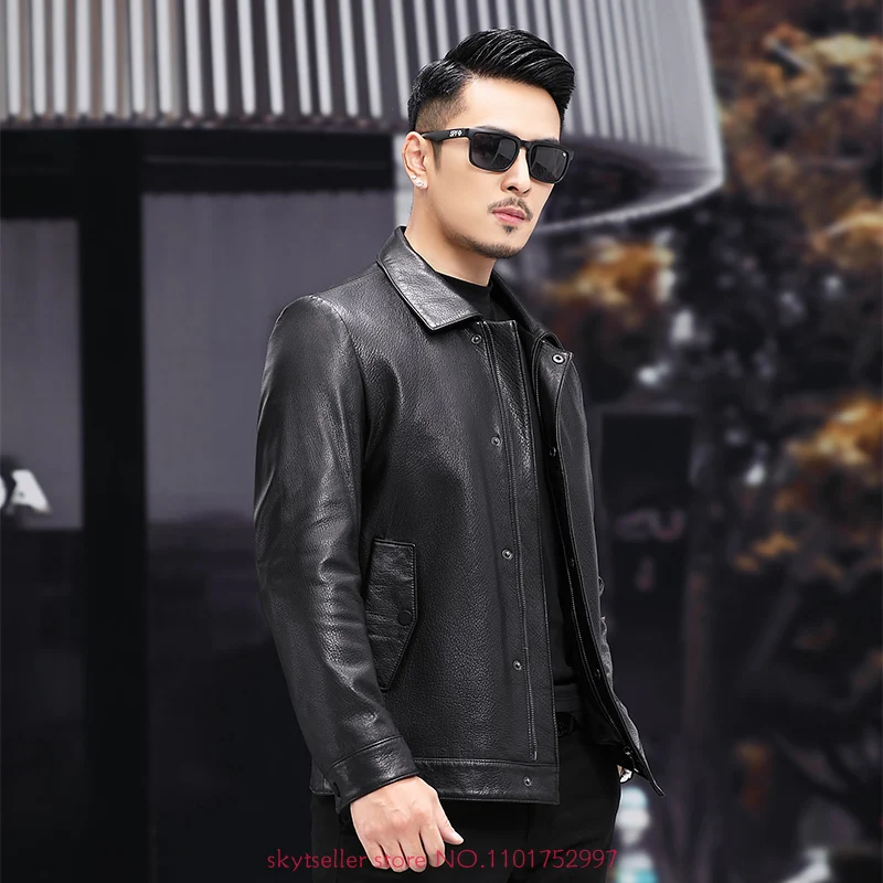 

High Quality Genuine Leather Jacket Men First Layer Cowhide short Jacket Spring Autumn Leather Coats