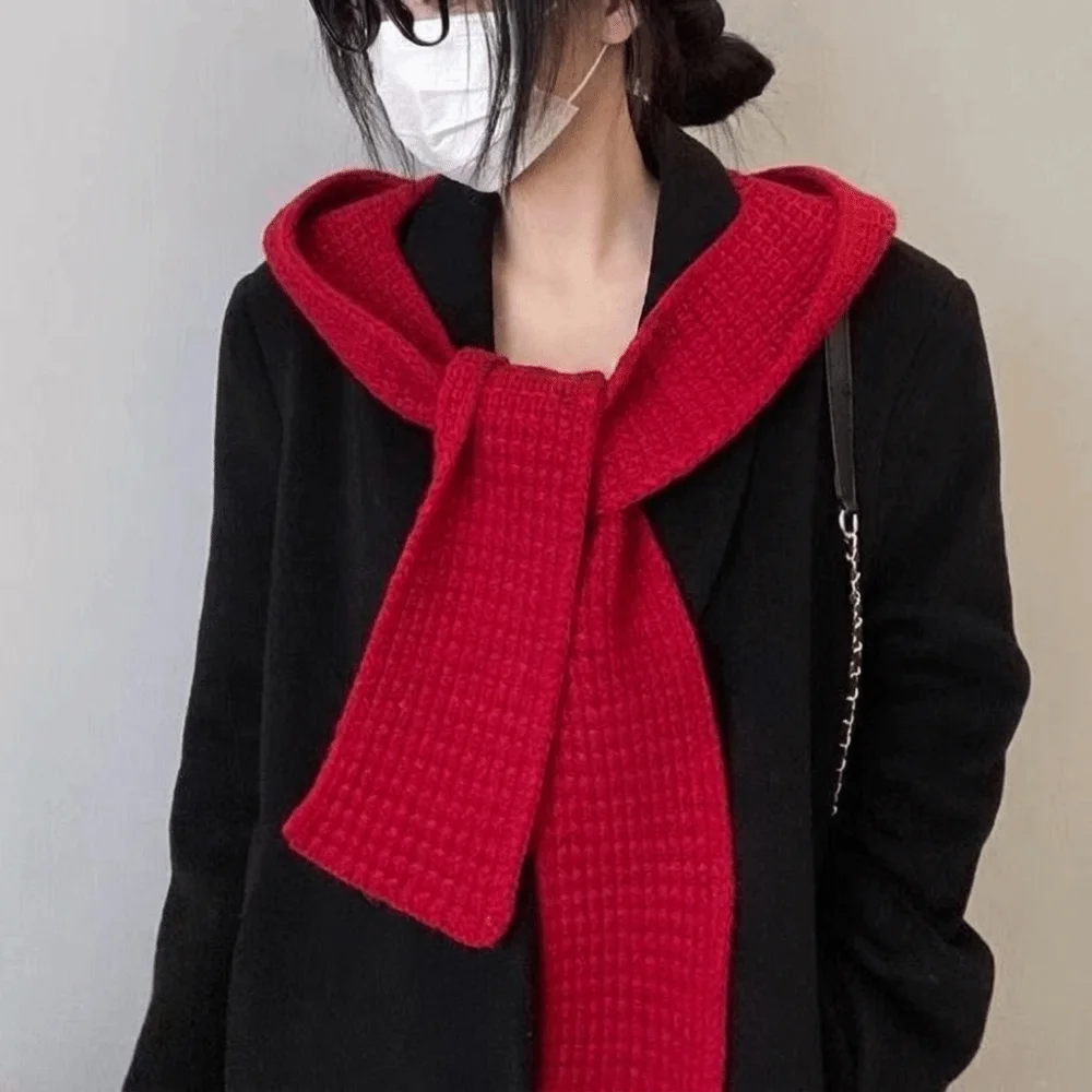 Acrylic Fibres Knitted Hooded Caps Soft Embossing Neck Collar Beanies Caps Korean Style Ear Protection Winter Neckerchief Hat
