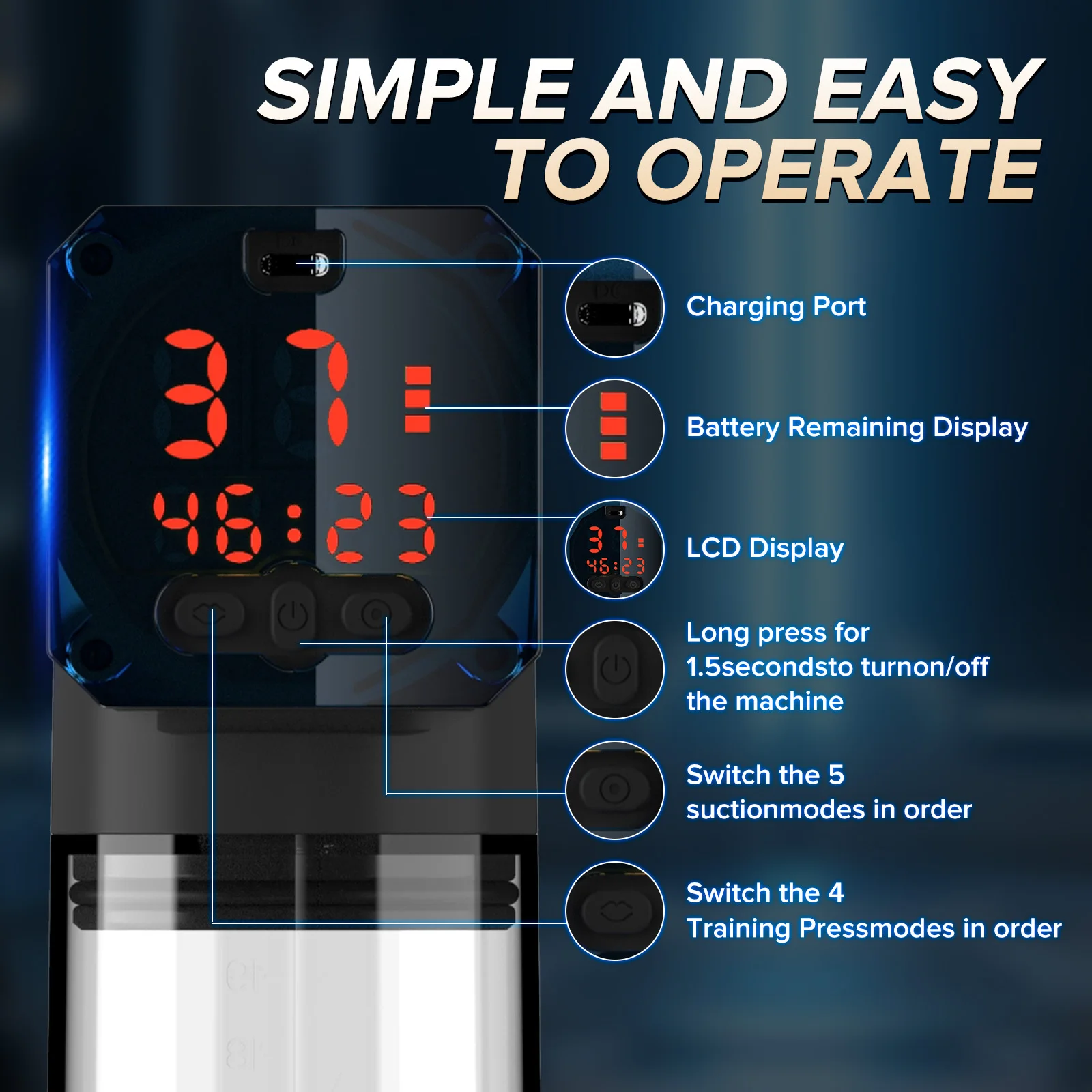 قابلة للشحن الكبار لعبة الرجال مضخة القضيب الكهربائية التلقائي فراغ شفط مكبر للصوت مع 5 شفط 6 وضع التدريب شاشة ديجيتال #3