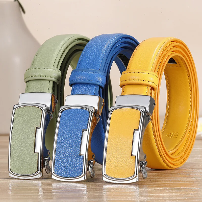 2.3cm Fashion New Leather Women's Belt Alloy Automatic Buckle Casual Solid Color Cowhide Belt for Women Multi-color Optional