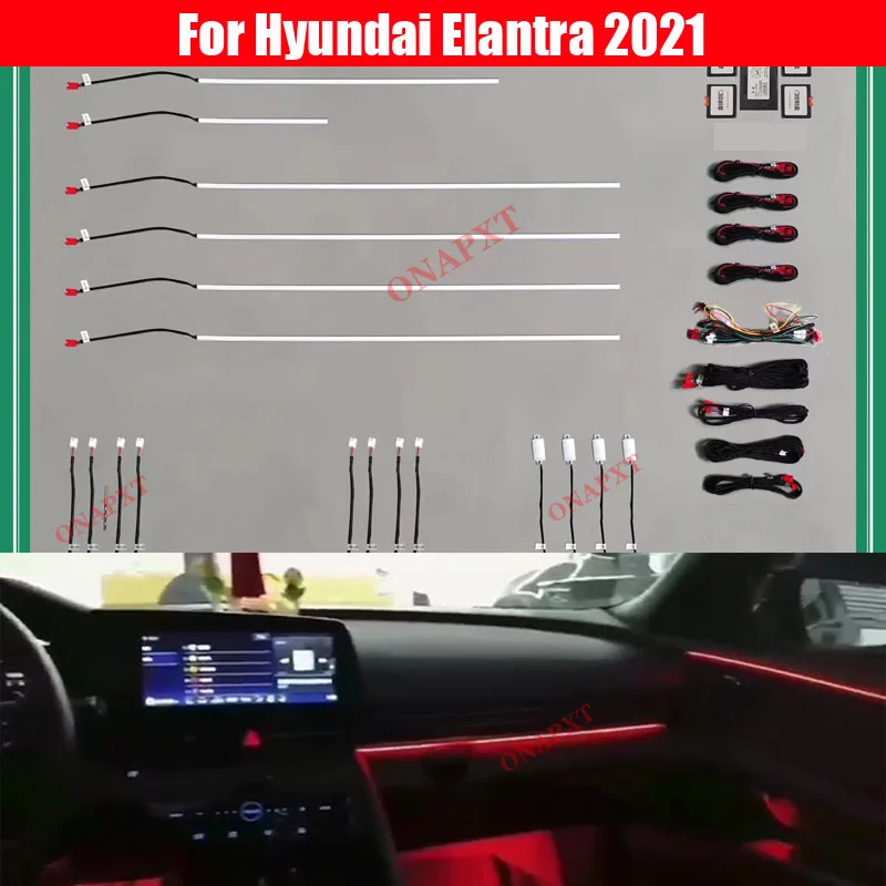 

64 Colors Set For Hyundai Elantra 2021 Screen Control Decorative Ambient Light LED Atmosphere Lamp illuminated Strip