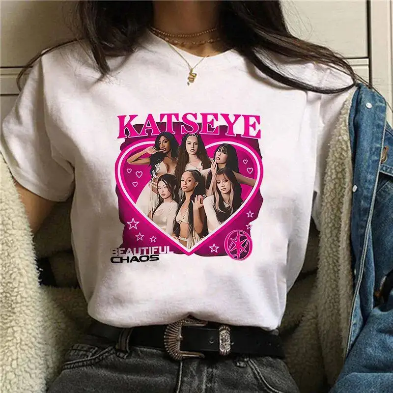 KATSEYE Girls' Inspired Graphic T-Shirt Cute Korean Pop Group Print with KATSEYE Lettering Member Photos Breathable Summer Top