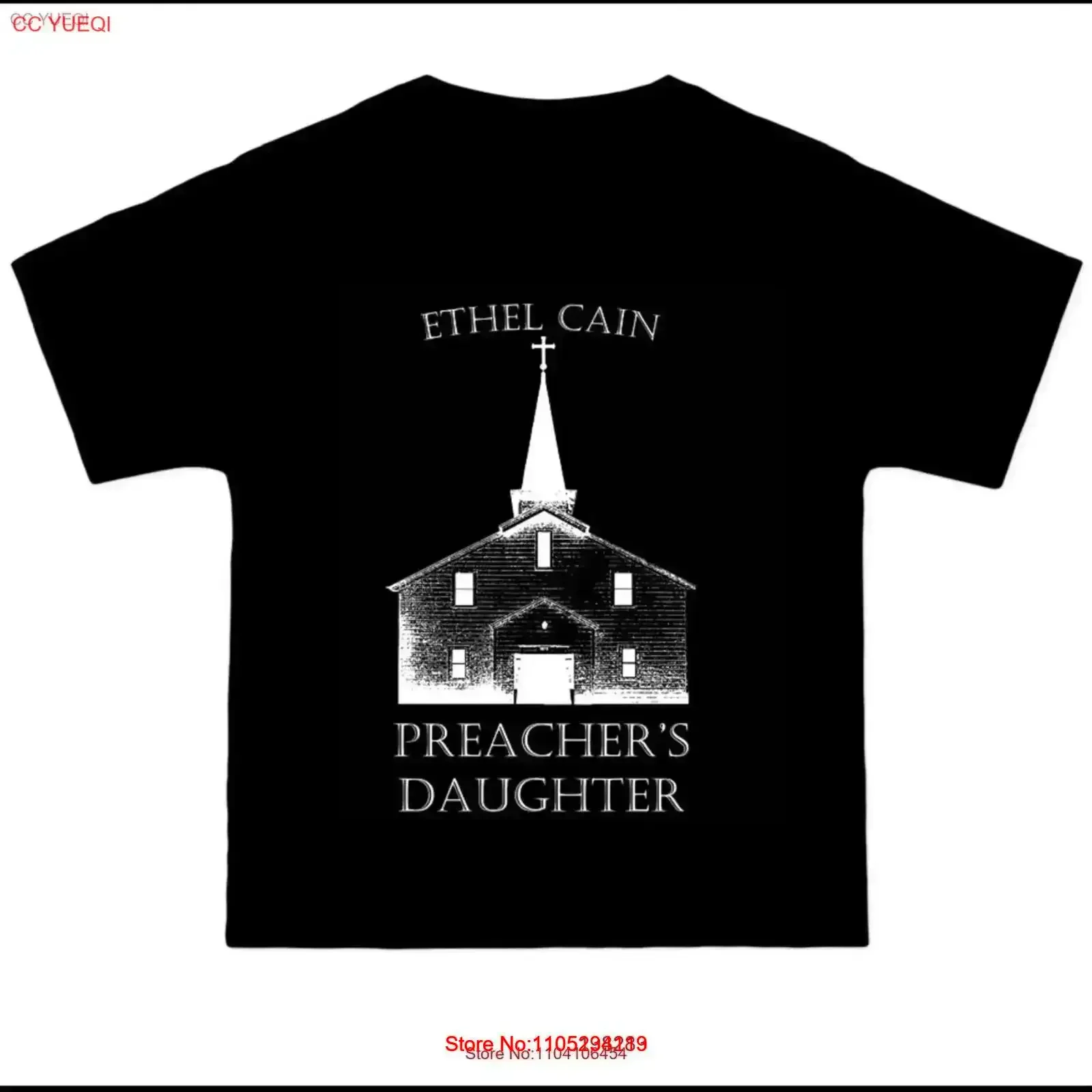 Ethel cain cross name church logo preachers daughter heavyweight black tee shortsleeve vintage Washed streetwear homme fashion