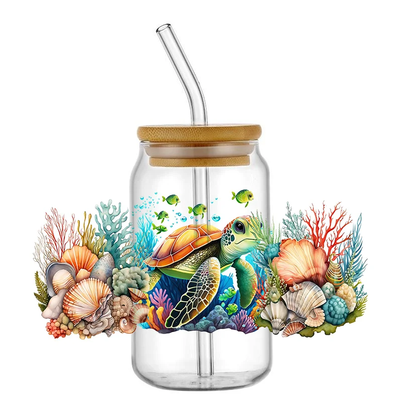 wholesale easy peel waterproof animal Turtle design transfers uvdtf crystal stickers 16oz uv dtf cup wraps for glass mug