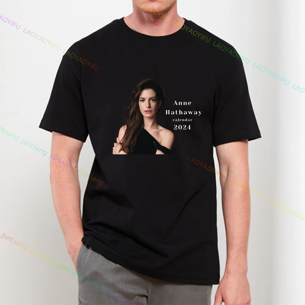 2024 Anne Hathaway Classic UNISEX Tops Men's Shirts Funny Gifts Top Women Harajuku Mens Clothes Women's T-shirt Vintage Y2k Man