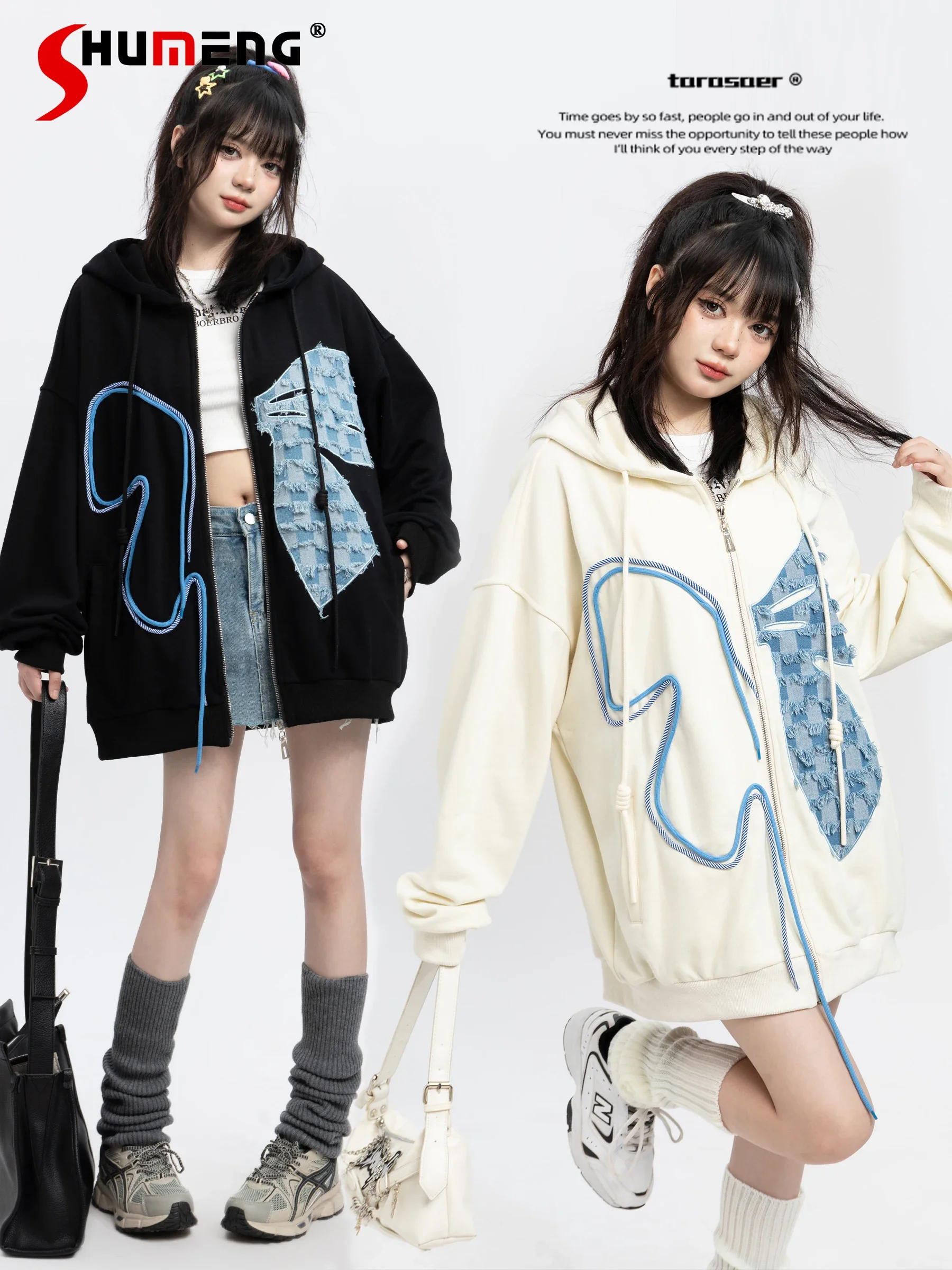 

Japanese Style Fashion Butterfly Zipper Cardigan Hooded Sweatshirt Women Autumn 2024 Loose Casual All-Match Oversized Hoodie