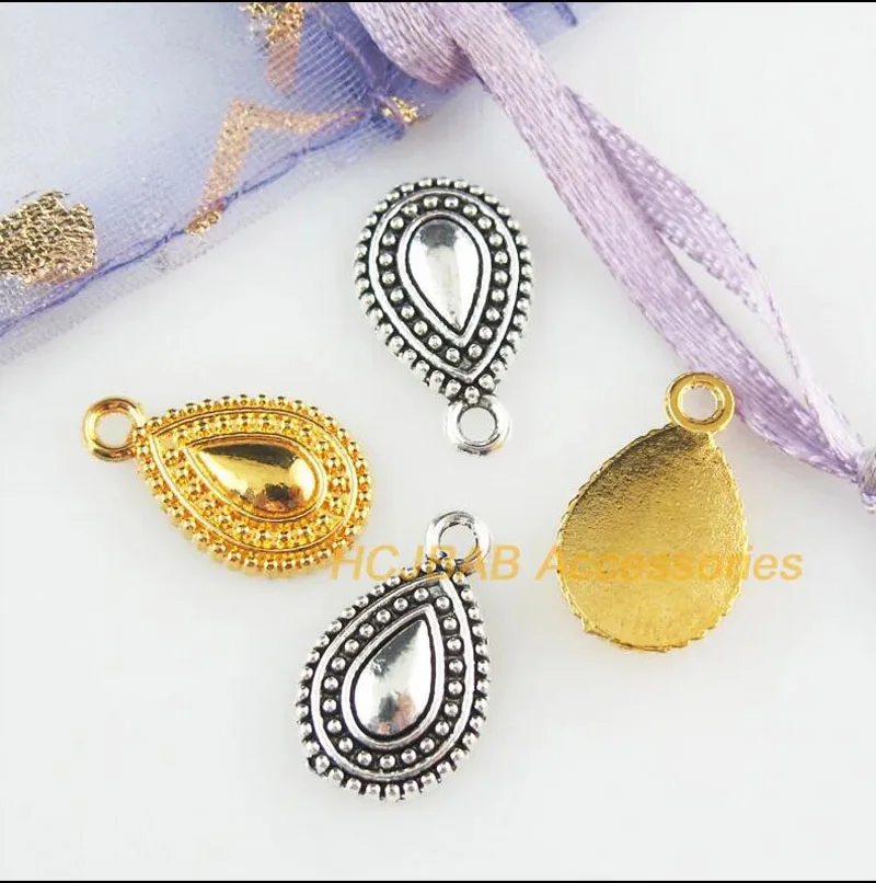 25Pcs Retro Antique Silver Color Tone Gold Color Flower Teardrop Charms Pendants 10x16.5mm