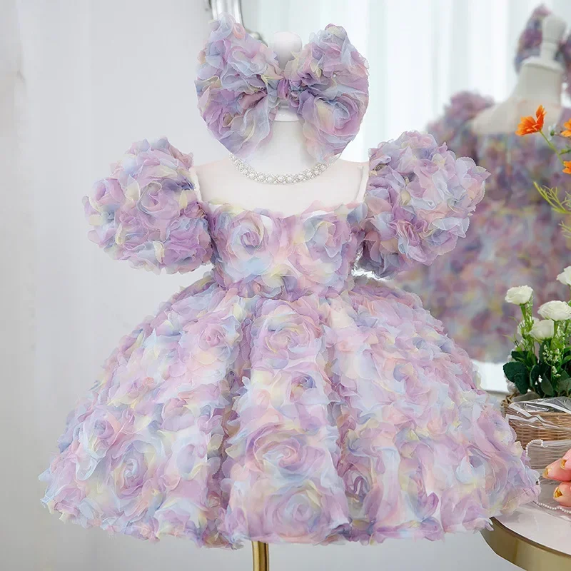 Violets-vestidos de desfile de graduación para niños, Vestidos de Noche de lujo para niñas de flores, fiesta de cumpleaños, Vestido corto de tul de princesa para niños, 2023