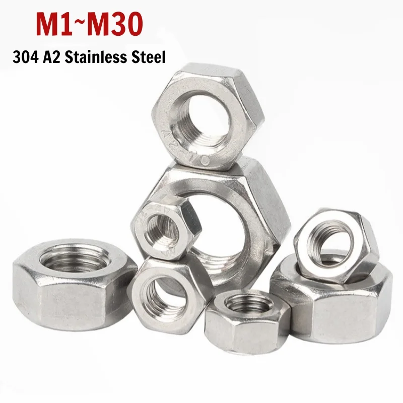 Metric Hex Hexagon Nut 304 A2 Stainless Steel M1 M1.2 M1.4 M1.6 M2 M2.5 M2.6 M3 M4 M5 M6 M8 M10 M12 M14 M16 M20 M24 M27 M30
