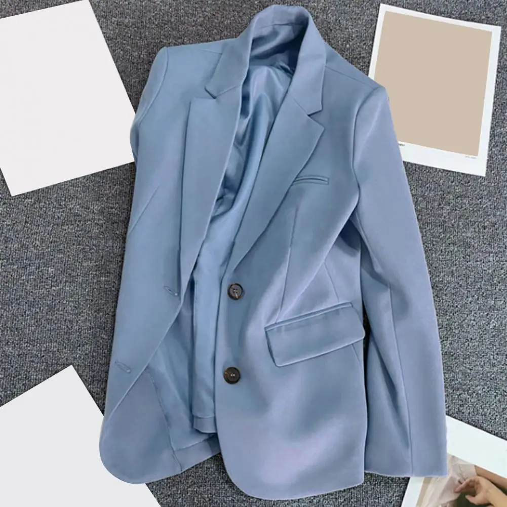 

Two Buttons Suit Jacket Elegant Women's Lapel Suit Coat with Flap Pockets Two Buttons Solid Color Loose Fit for Professional