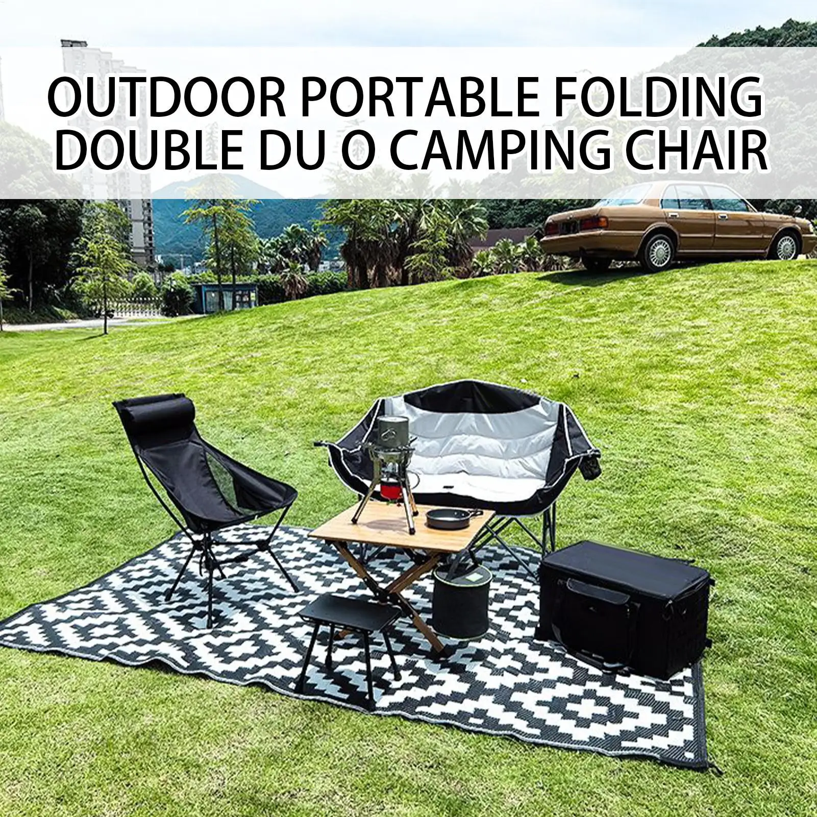 

Double Camp Chair Heavy Duty Folding Portable Entertainment Supplies Oversized Camping Chair For Picnic Stadium Spectator