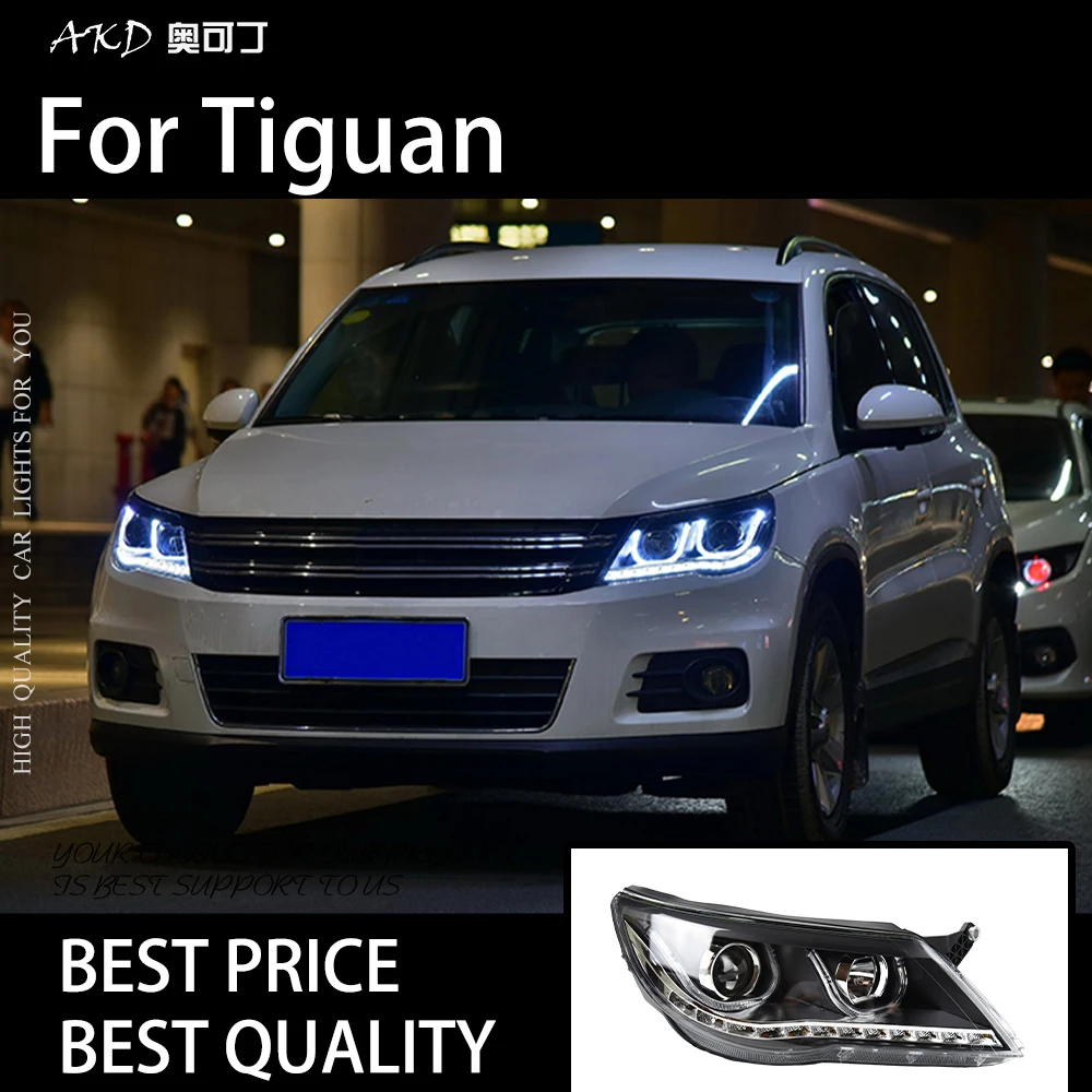 

Автомобильные фары для Tiguan 2007-2012, светодиодные автомобильные фары в сборе, обновленная линза Bicofal, мигающая сигнальная лампа, аксессуары для инструментов