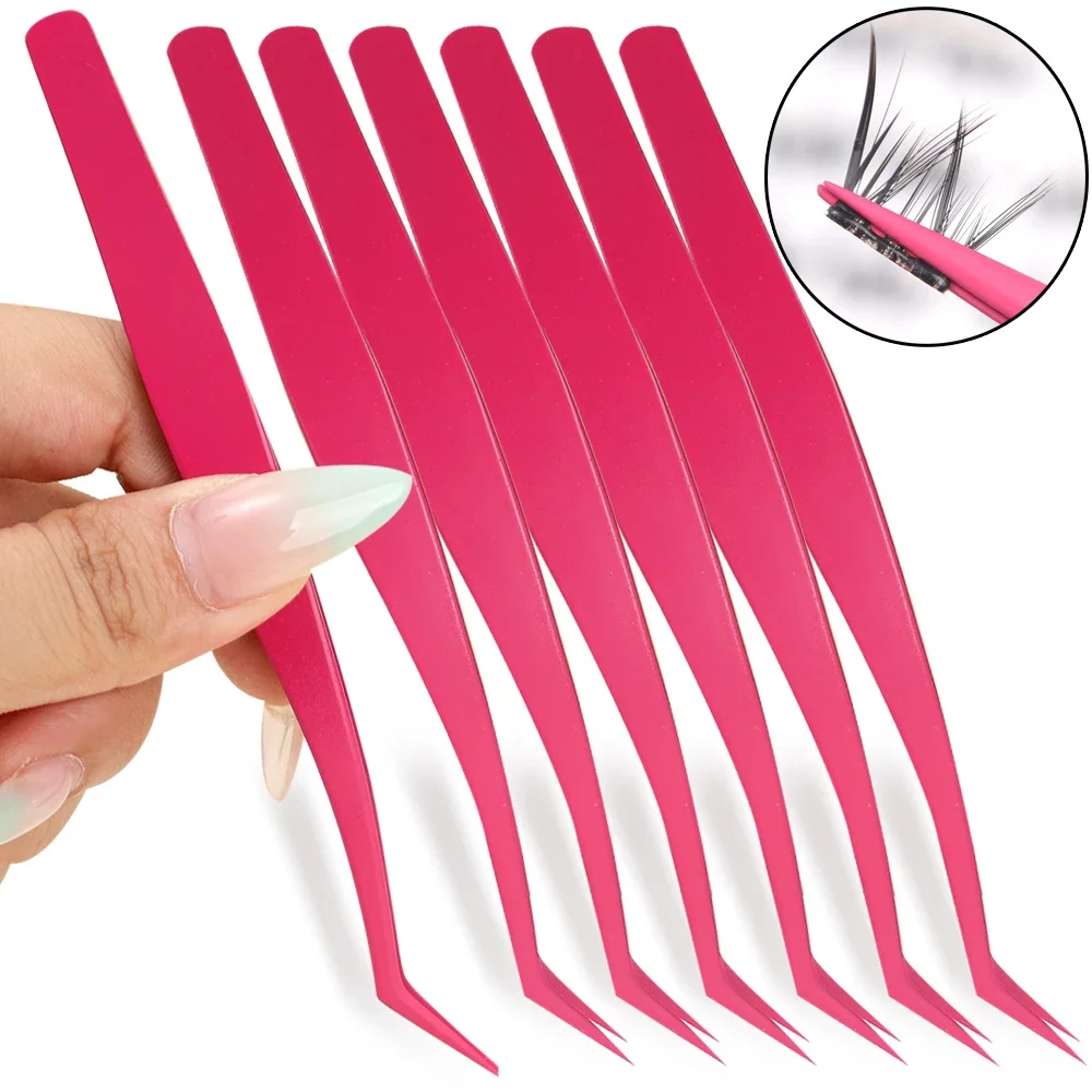 Pinzas de pestañas antiadherentes profesionales, juego de pinzas de extensión de pestañas de acero inoxidable, herramientas de maquillaje de cejas para pestañas 3D para mujeres