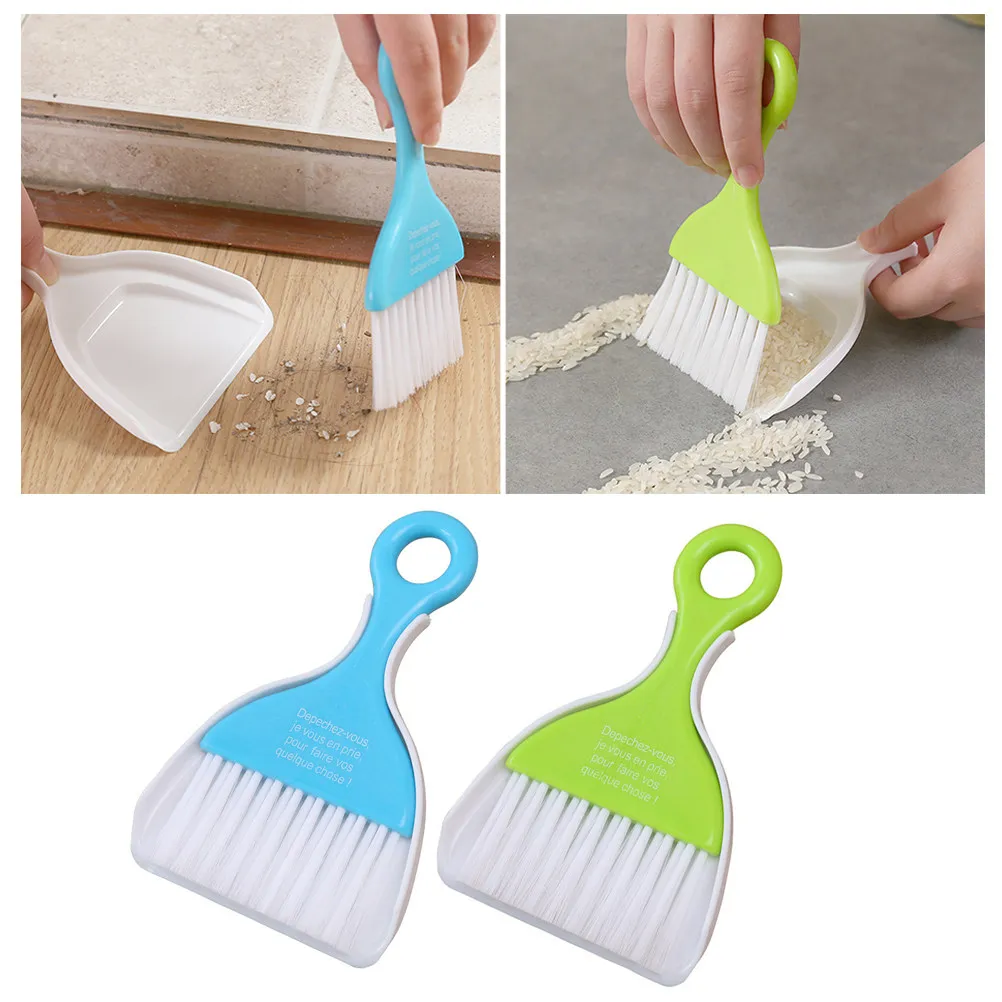 2Sets Efficient Desktop Cleaning Set Mini Broom Dustpan ABS Fiber Construction for Keyboard Bookshelf Cabinet Cleaning Supplies