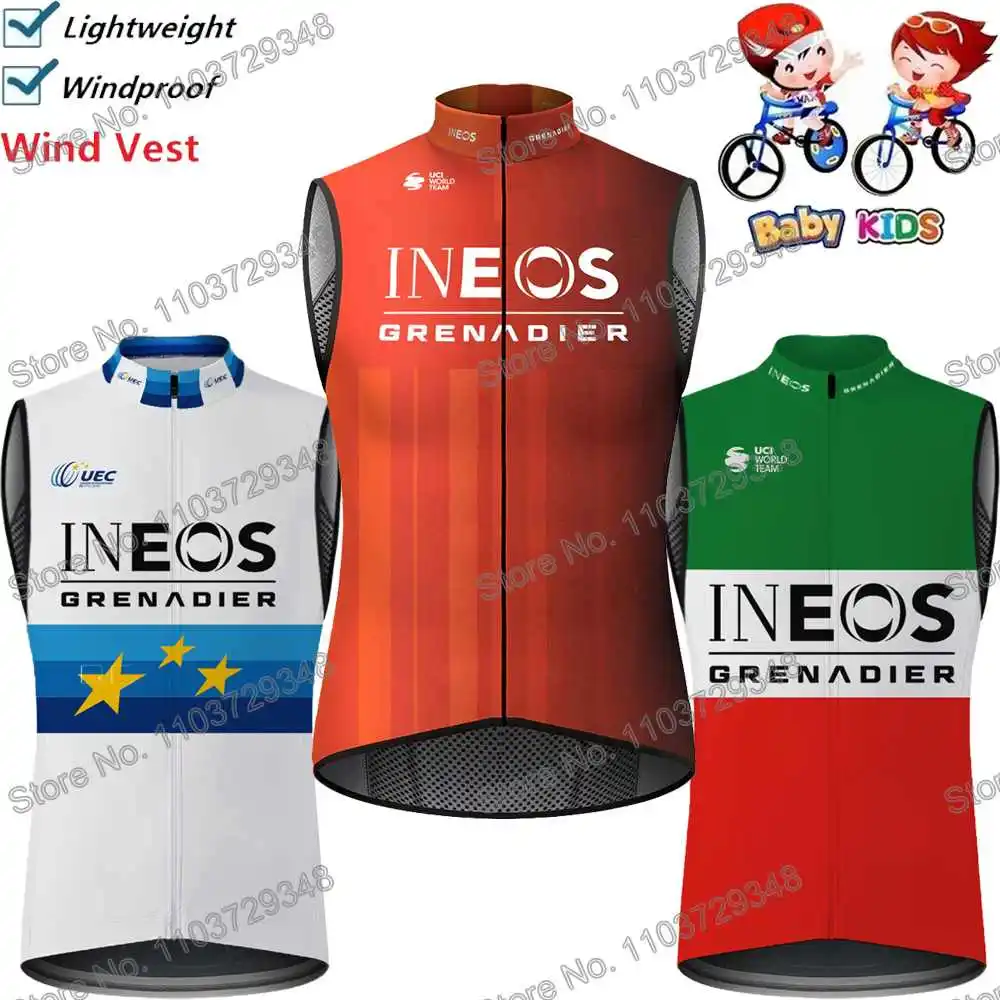 Kids Ineos Grenadier 2024 Cycling Vest Windbreaker Summer Wind Vest Italy European Colombia Spain UK Road Bike Jersey MTB Jacket