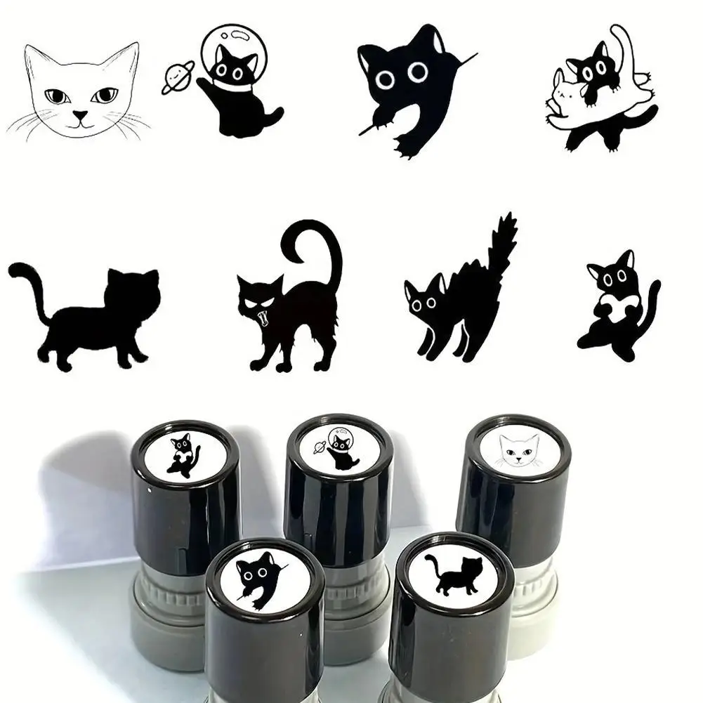 

9 Styles Cute Black Cat Stamp Set, DIY Cartoon Signets Scrapbooking Stamps for Journal Diary Collage & Craft Decoration