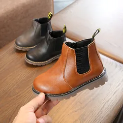 Children's Fashion Boots 2024 Autumn Winter Warm Plush Snow Boots Kids Girls Casual Shoes Non-slip Boys Baby Leather Boots