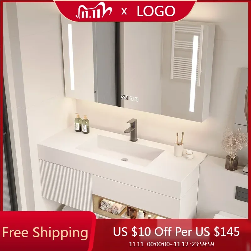 

Simple Modern Bathroom Vanity rack Rock Plate Integrated Bathroom Cabinet mobile bagno Smart led Mirror Cabinet Luxury Furniture