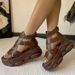 2024 New Roman Style Comfortable Wedge Heel Increase Top Layer Cowhide Vintage Platform Rocking Sandals for Women