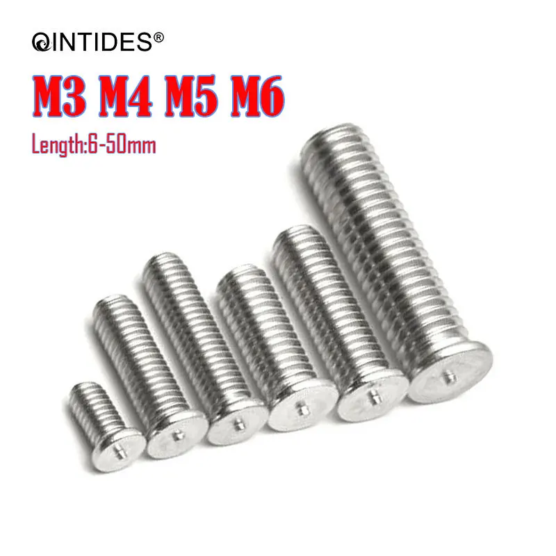 QINTIDES 50/1000Pcs M3 M4 M5 M6 Weld Studs For Capacitor Discharge Welding Stainless Steel Spot Welding Screws Welding Nails