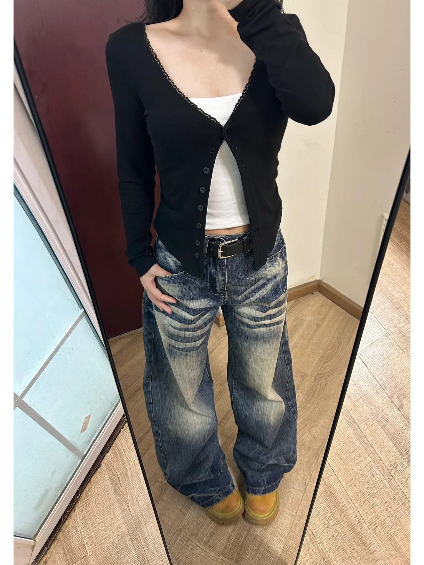 

Retro Washed Slim Fit High Waist Wide Leg Jeans Women's Loose Comfortable Denim Pants Casual Straight Cut Spring Summer