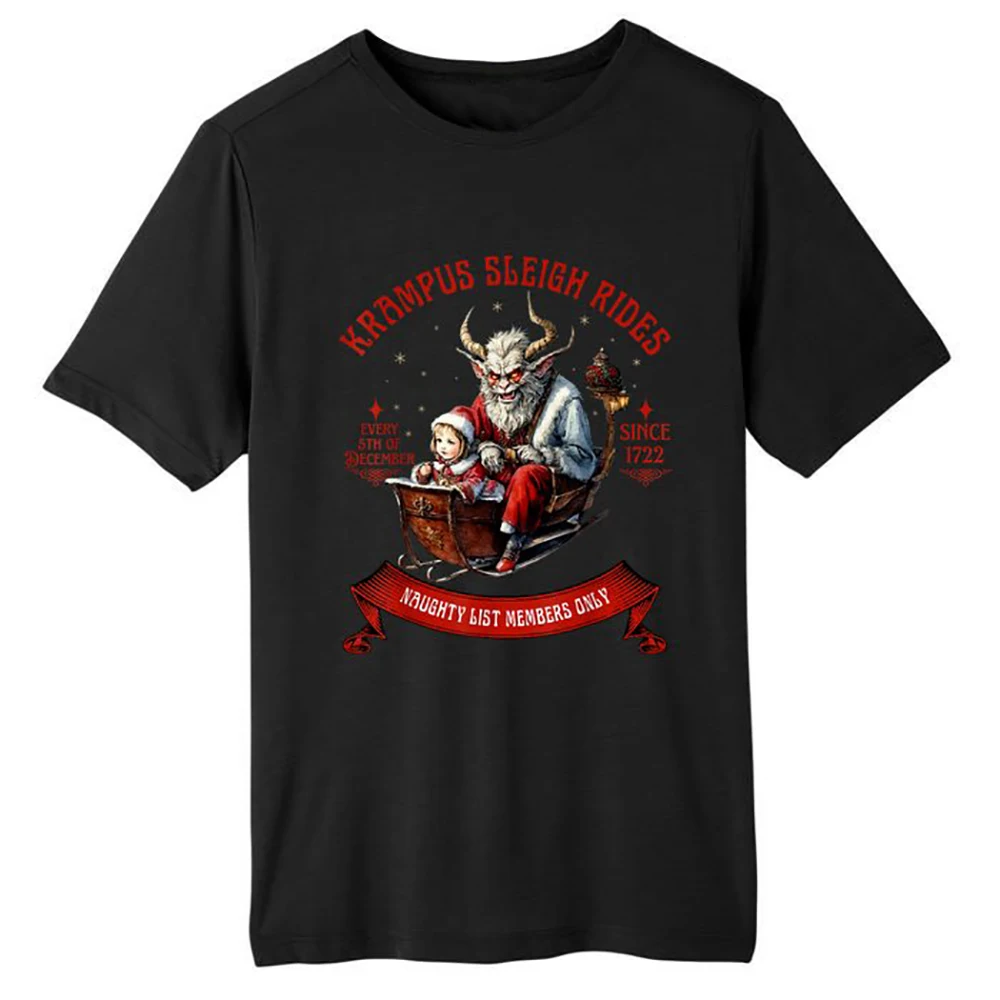 

Krampus Sleigh Rides Merry Krampus Christmas Xmas Horror T-Shirt New 100% Cotton O-Neck Short Sleeve Summer Casual Mens T-shirt
