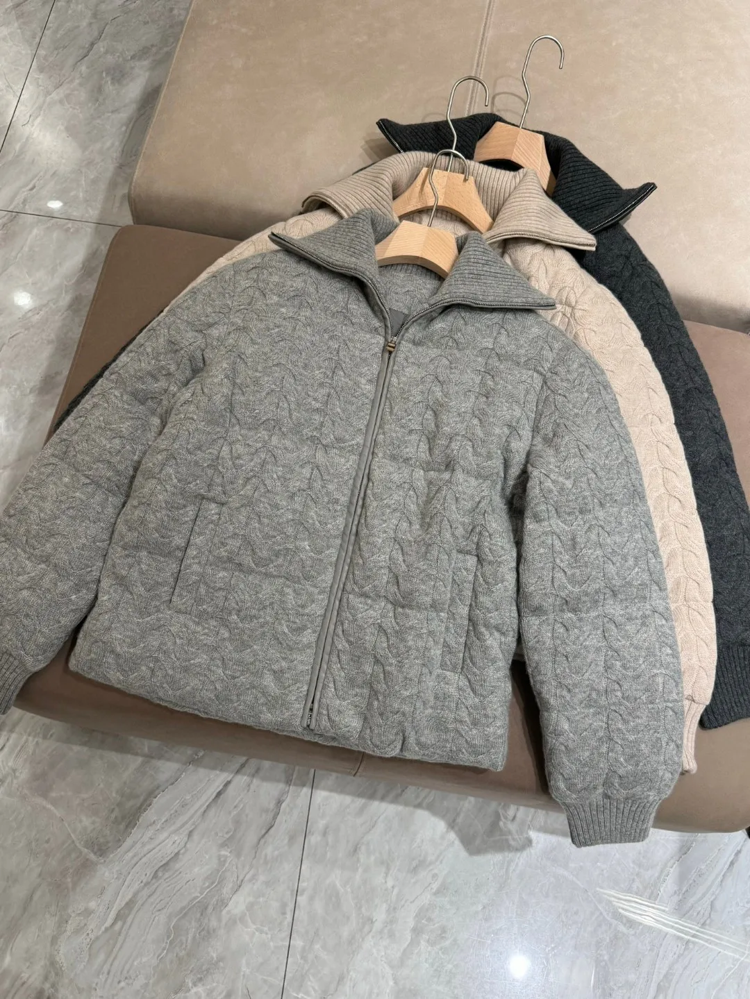 Autumn winter luxurious solid color pure cashmere down jacket