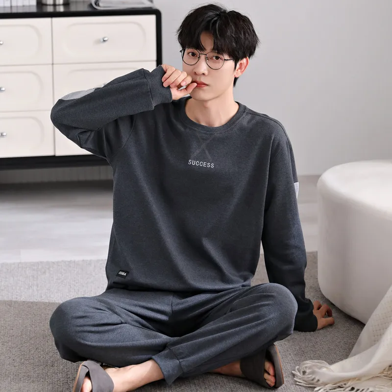 Pajamas Men's Spring and Autumn Cotton Sleepwear Long Sleeves Casual Simple Luxury Loungewear can be worn outside Pijamas Hombre