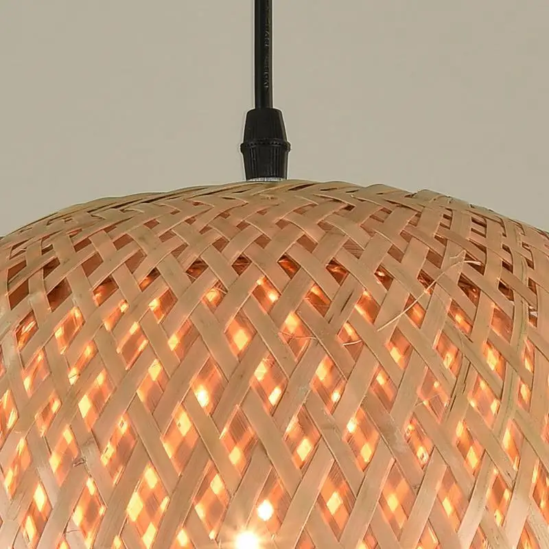 Bamboo Lantern Pendant Lamp Natural Rattan Wicker E27 LED Chandeliers Hand-Woven Lampshades Lighting Fixture Hanging Light