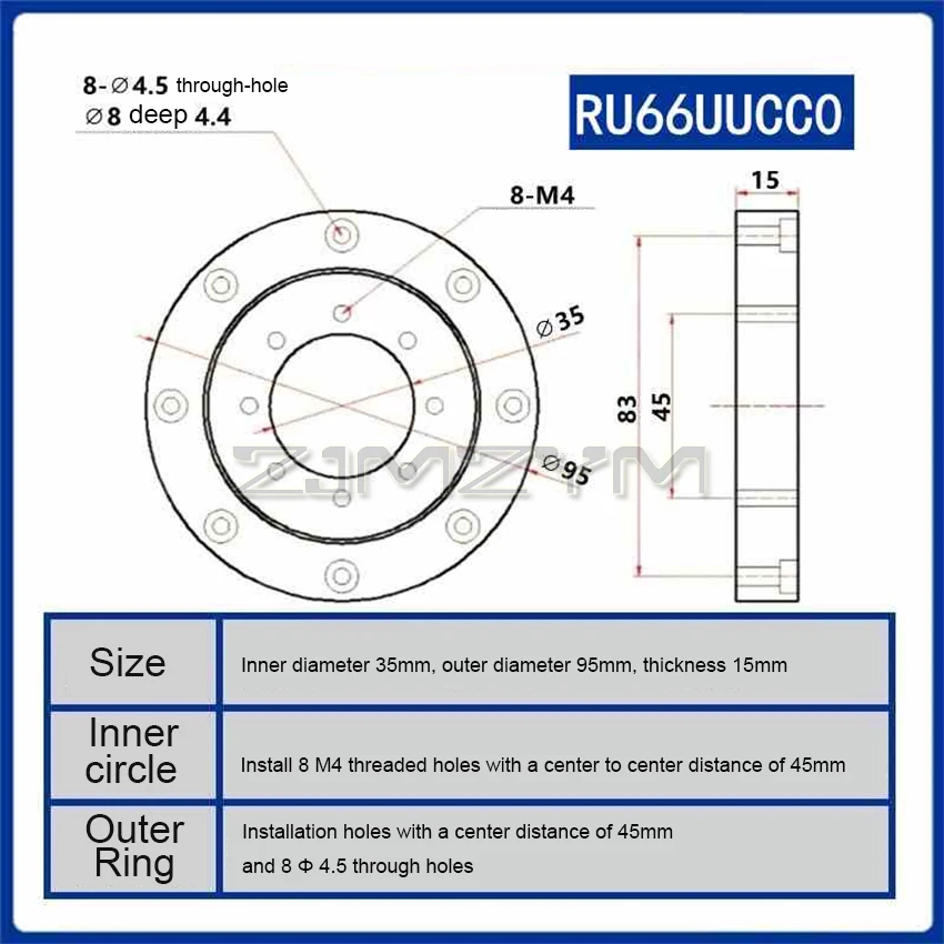 RU28/RU42/RU52/RU66UUCC0/P5 Cuscinetti a rulli incrociati di precisione Cuscinetto giunto robot Cuscinetto giradischi giunto braccio automatico rotante