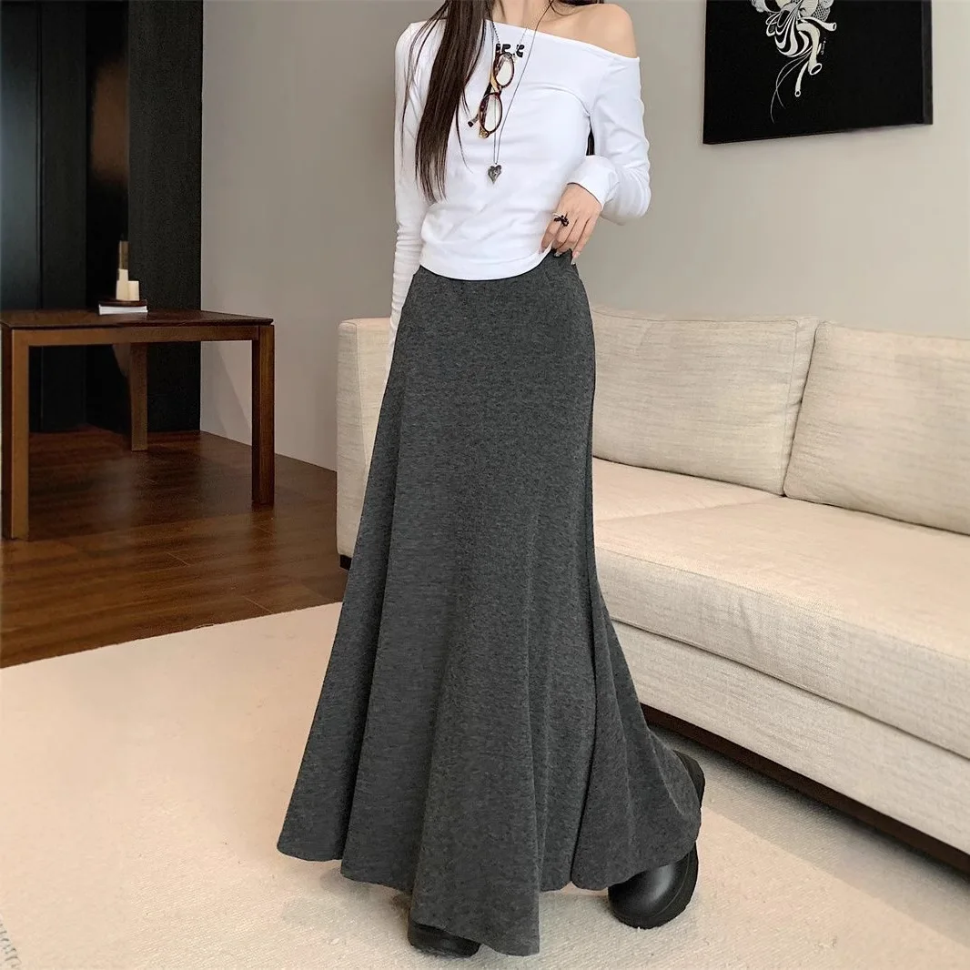 Fischschwanzrock mit hoher Taille, halber Körperrock, einzigartiges Frühlings- und Herbstgefühl für Damen, lockerer Rock mit Lotusblattkante