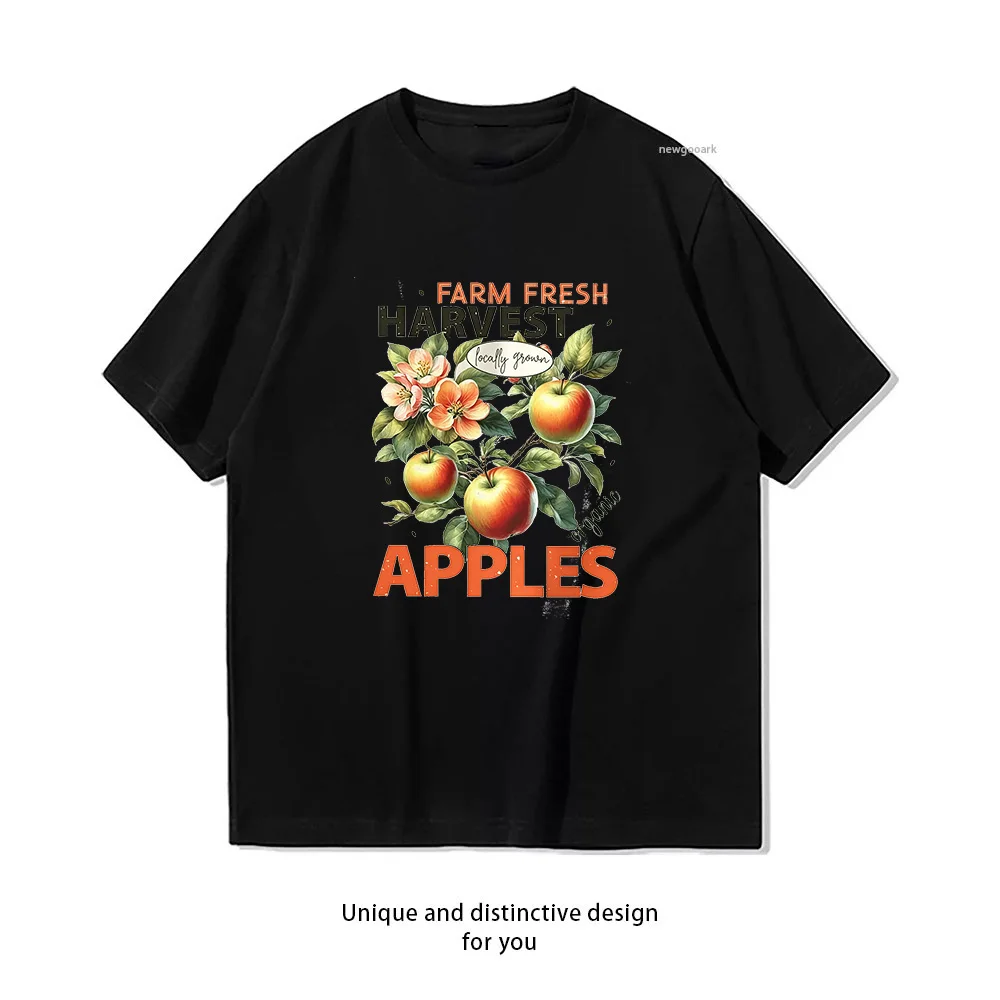 Farm Fresh Harvest Apples Organic Locally Grown Fruit T-shirt Woman Man Summer Cotton Graphic T Shirts Adult Casual Streetwear