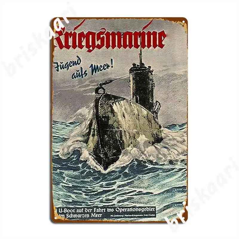 Vintage WWII UBoat German Kriegsmarine Metal Wall Plaque  Retro Pub Mural Decor Tin Sign Poster for Home Office or Bar