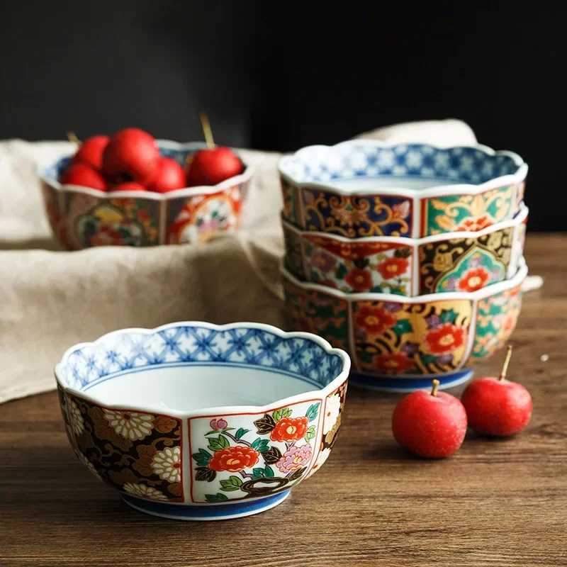 

Ceramic Flower Shaped Bowl Japanese Hand-painted Flower and Herb Cooking Bowl Creative Overglaze Ceramic Tableware Kitchen Bowl