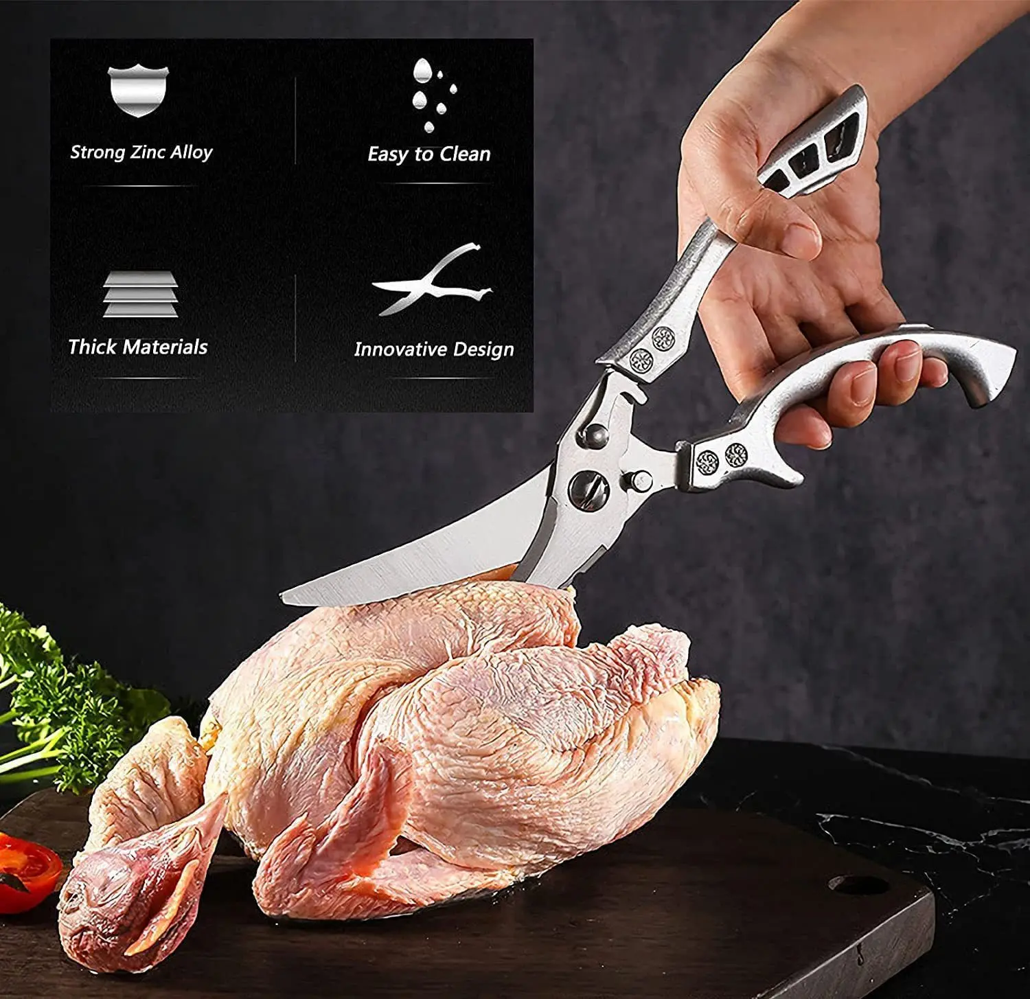 Kitchen Scissors Multifunctional Stainless Steel Food Scissors Chicken Bone Meat Fishing Crab Greens Cutting Trimming Scissors